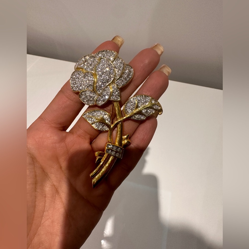 Authentic Rhinestone Rose Brooch - Picture 2 of 6
